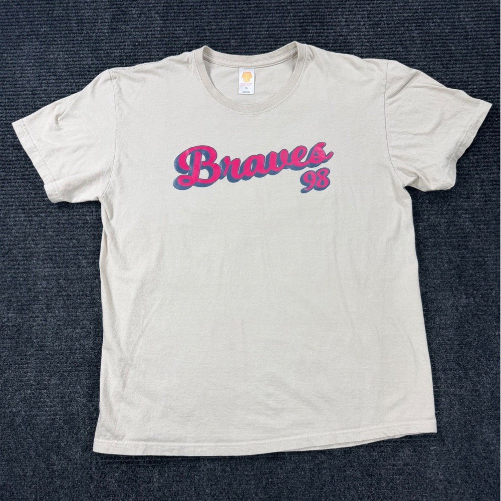 Morgan Wallen 98 Braves Graphic Tops T-Shirt Tan Pink XL Short Sleeve Cotton